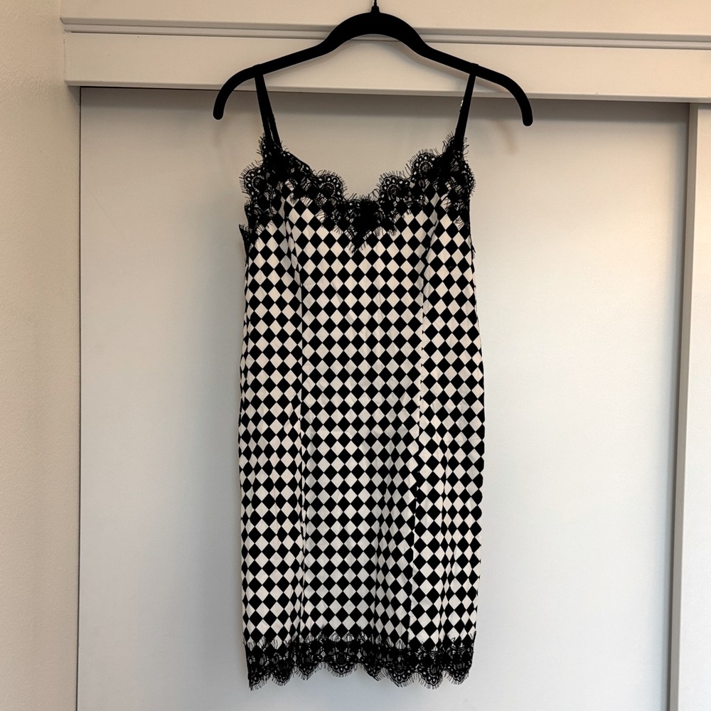 Eggie Harlequin Slip Dress with Lace Trim